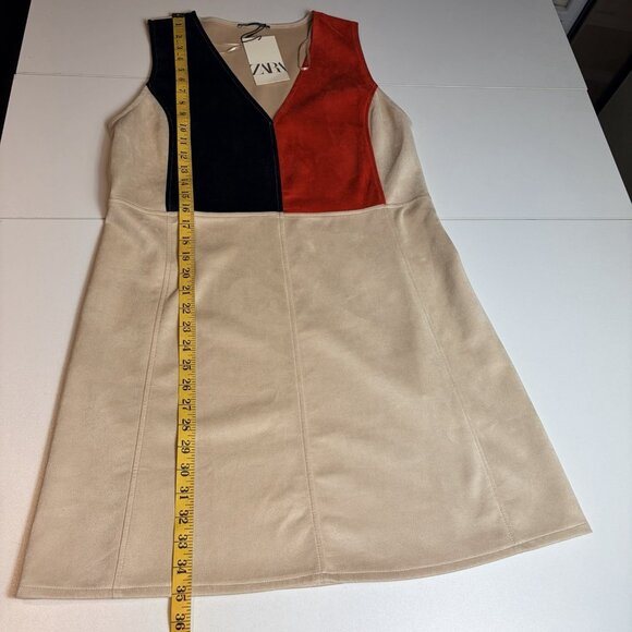Zara Womens Dress Faux Suede Microfiber Tan Black Red Color Block Sz L NWT - Picture 5 of 10